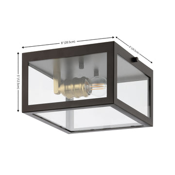 Eleanor 8" Farmhouse Industrial Square Iron/Glass Case LED Flush Mount